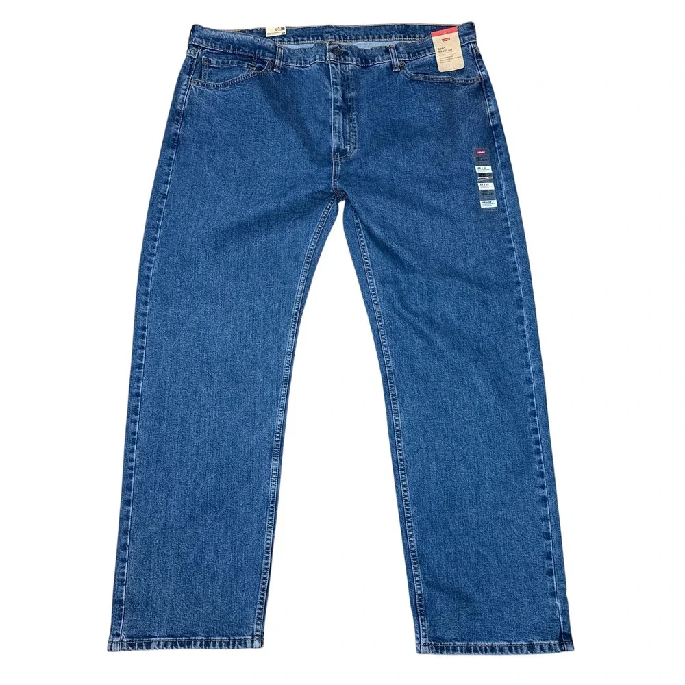 Levis 505 Regular Fit Stretch Jeans Mens 44x32 Blue Straight Leg Denim 005051454